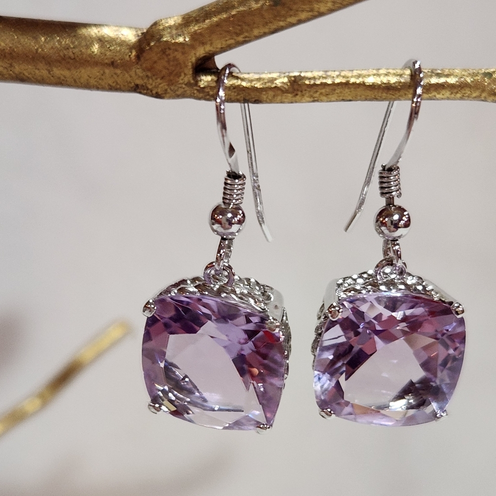 V3 Jewerly Sterling Silver Solitaire Amethyst Drop Earrings